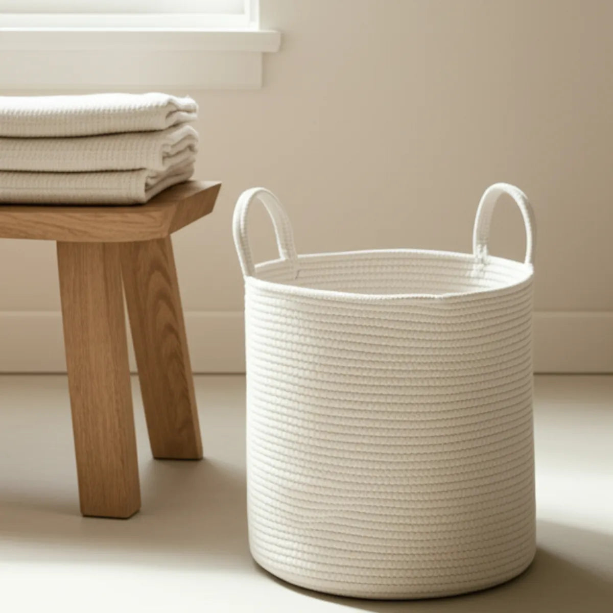 cesto-de-roupa-suja-grande-tecido-a-mao-branco-modernize-foto-cesto-em-lavanderia-ambiente-claro-moderno
