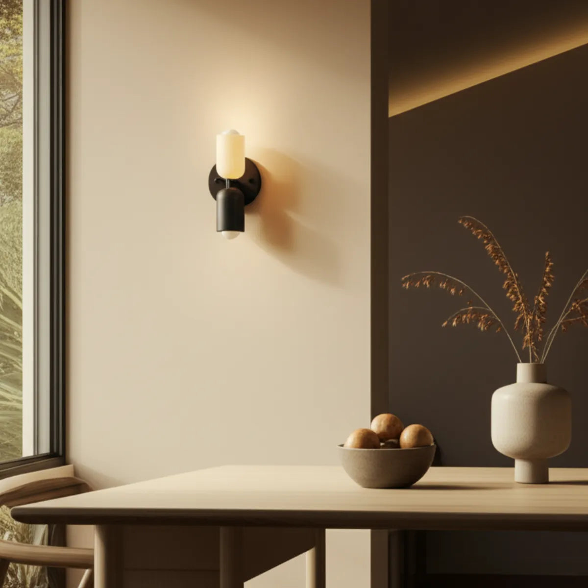 luminaria-de-parede-arandela-led-duo-modernize-foto-arandela-em-parede-sala-de-jantar-minimalista
