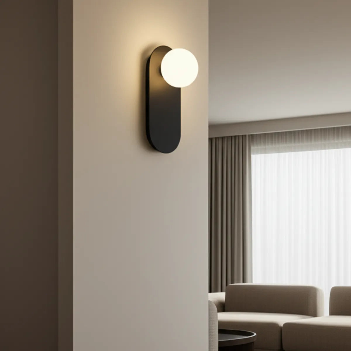 luminaria-de-parede-arandela-led-lume-preta-modernize-foto-arandela-em-sala-paleta-bege