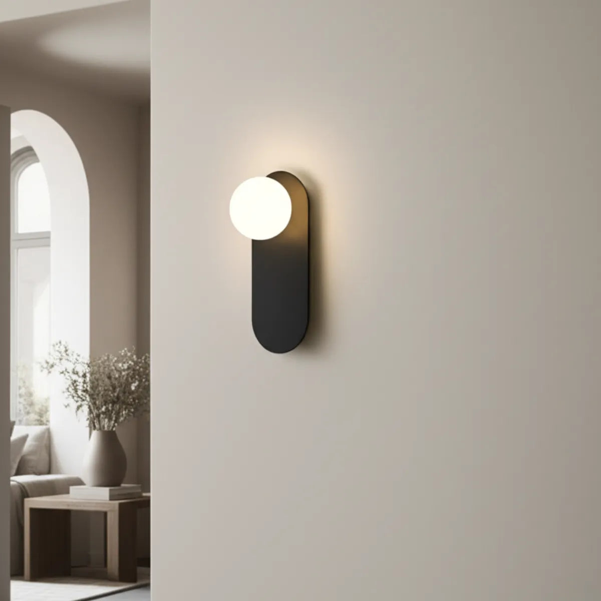 luminaria-de-parede-arandela-led-lume-preta-modernize-foto-arandela-parede-bege-casa-moderna