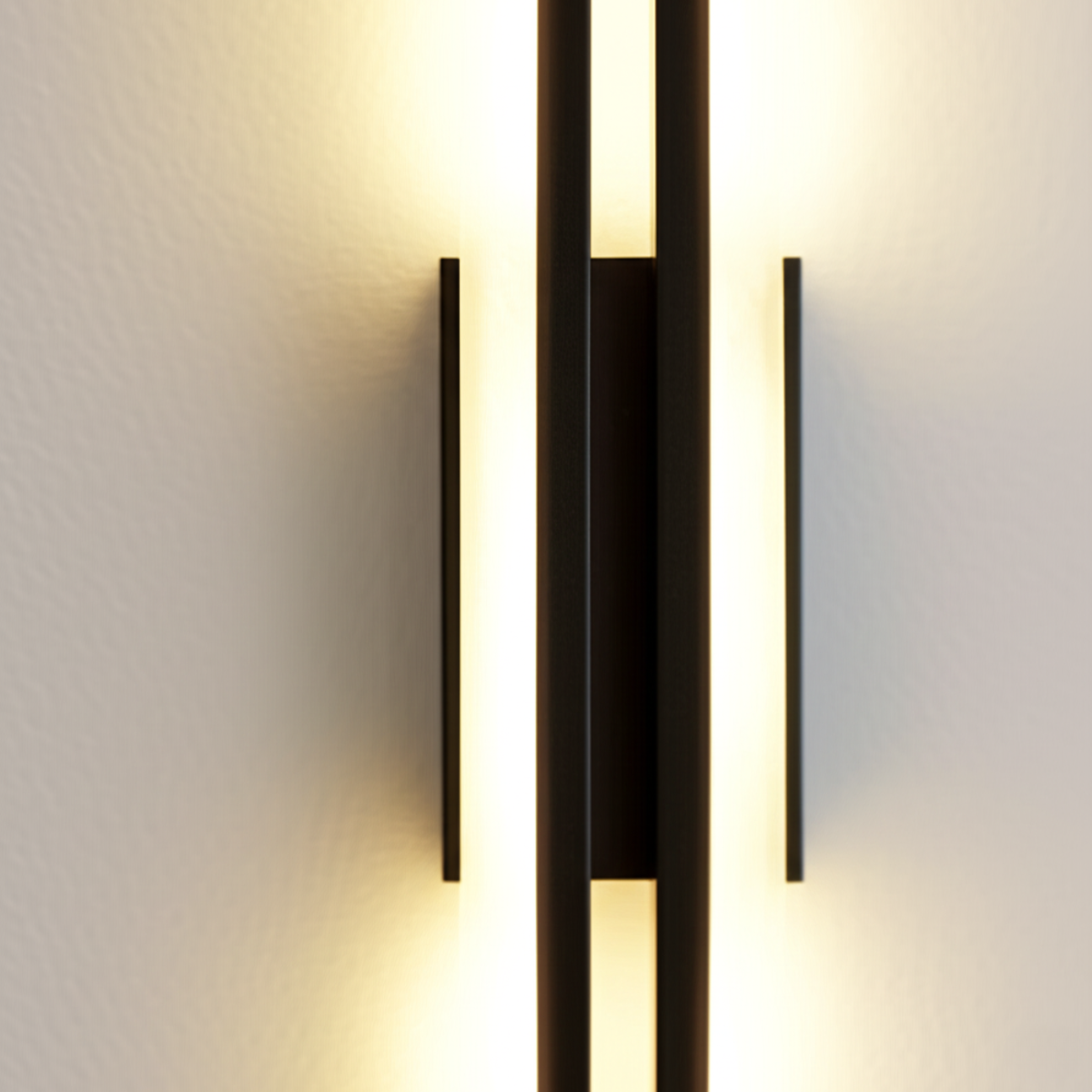 luminaria-de-parede-arandela-led-nordica-preta-modernize-foto-frente-detalhe-luminaria-iluminando-ambiente-bege-neutro-luz-quente