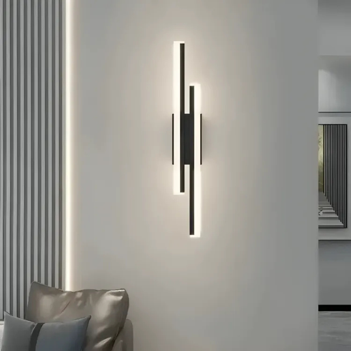 luminaria-de-parede-arandela-led-nordica-preta-modernize-foto-frente-luminaria-iluminando-sala-moderna-neutro-luz-fria
