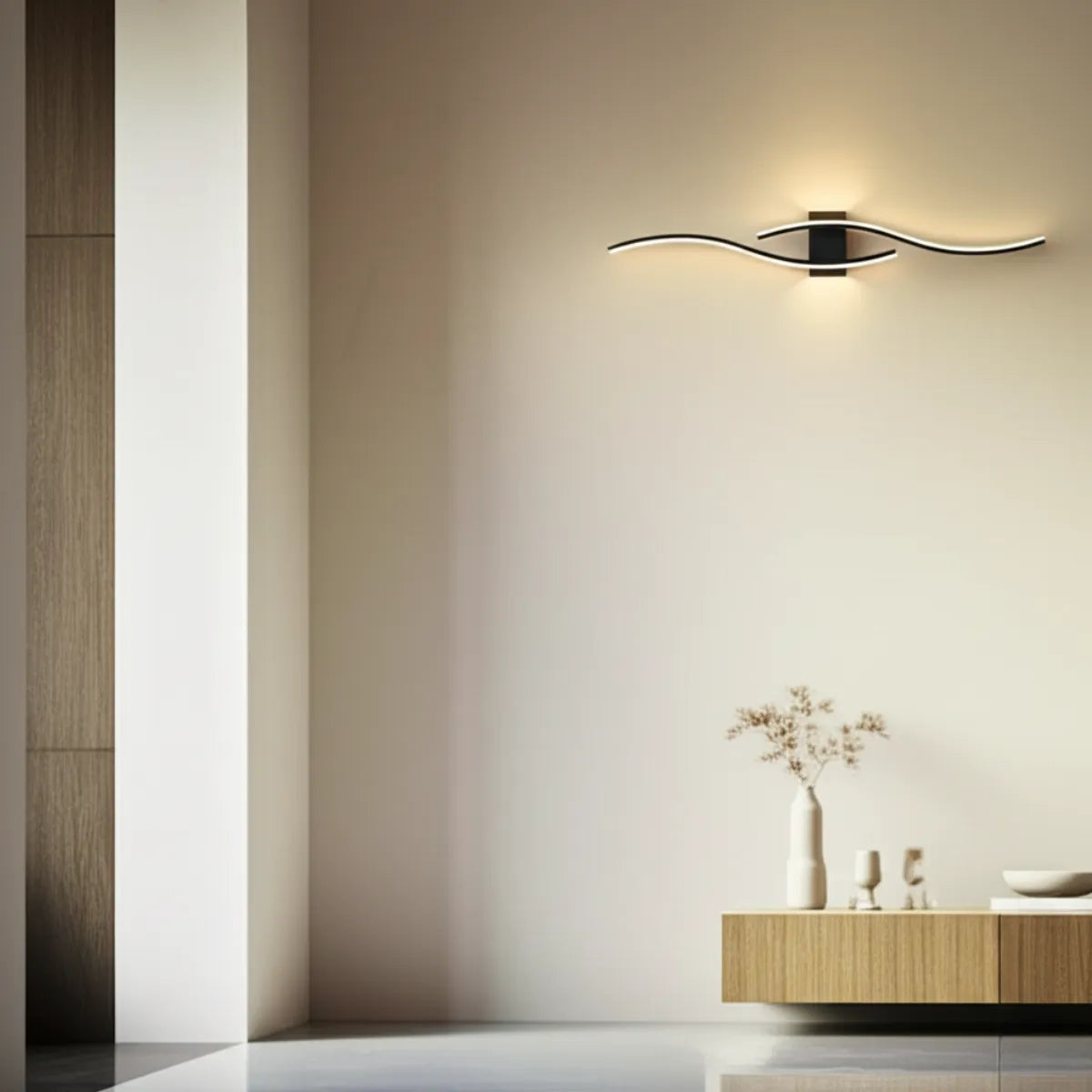 luminaria-de-parede-arandela-led-ondas-modernize-foto-luminaria-em-parede-lisa-de-sala-minimalista