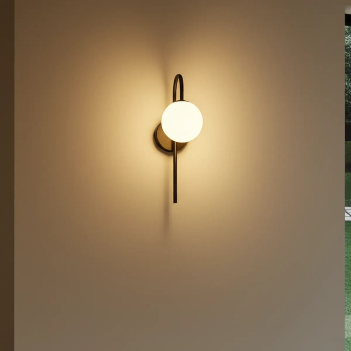 luminaria-de-parede-arandela-led-perola-pendente-preta-modernize-foto-frontal-arandela-perola-em-parede-lisa-externa-casa-moderna