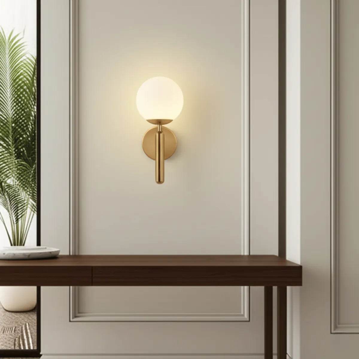 luminaria-de-parede-arandela-led-dourada-perola-modernize-foto-lateral-luminaria-iluminando-ambiente-moderno-minimalista-neutro-bege