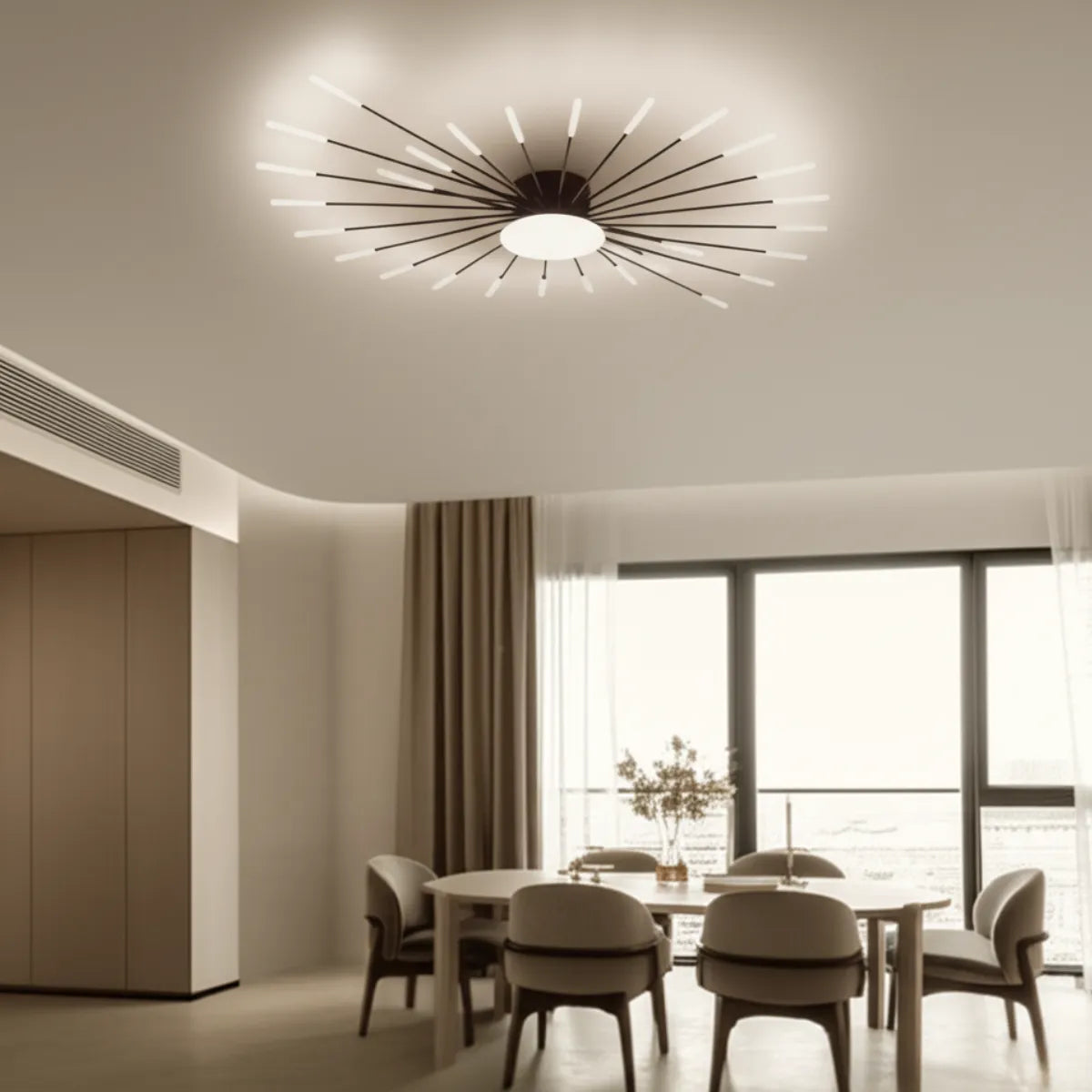luminaria-de-teto-lustre-led-constelacao-preto-modernize-foto-lustre-no-teto-de-sala-de-jantar-moderna