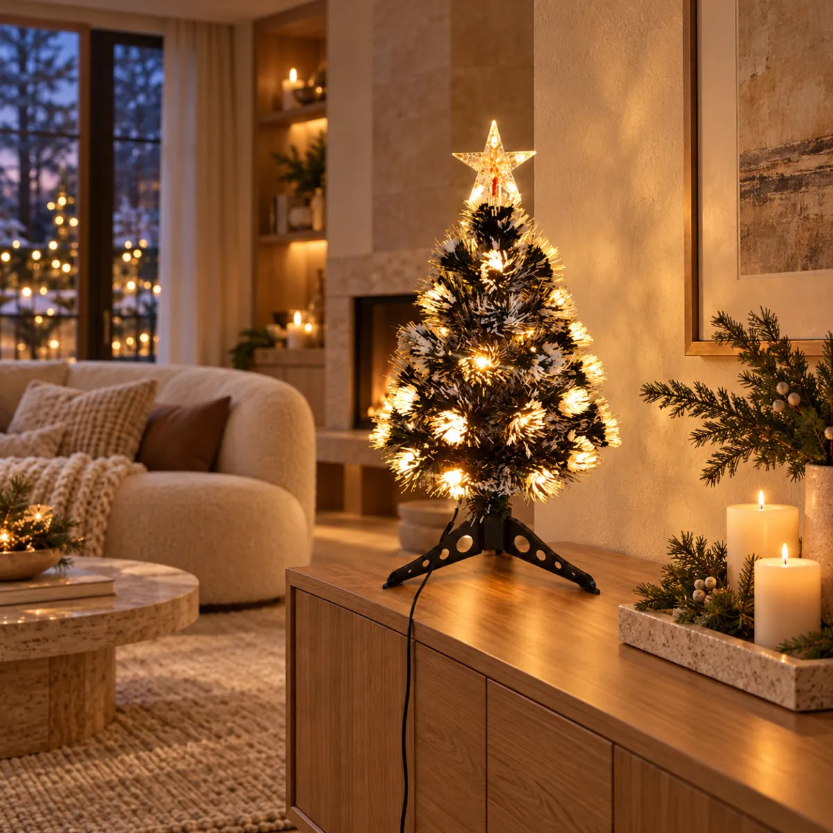 Árvore de Natal Pequena Iluminada Base Tripé