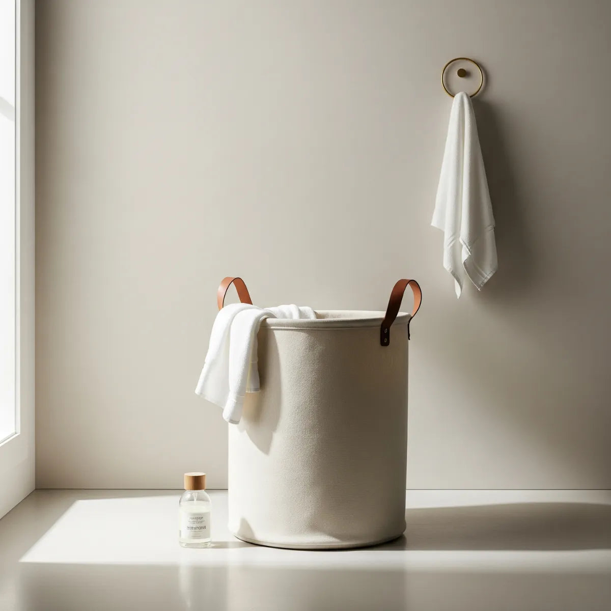 cesto-de-roupa-suja-branco-com-alça-em-banheiro