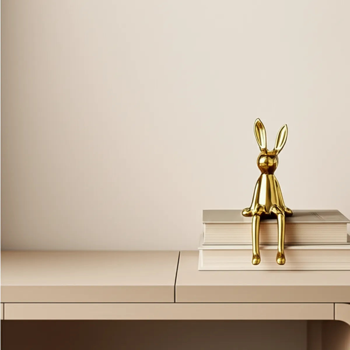 escultura-decorativa-coelho-dourado-modernize-foto-frontal-escultura-de-coelho-sobre-livros