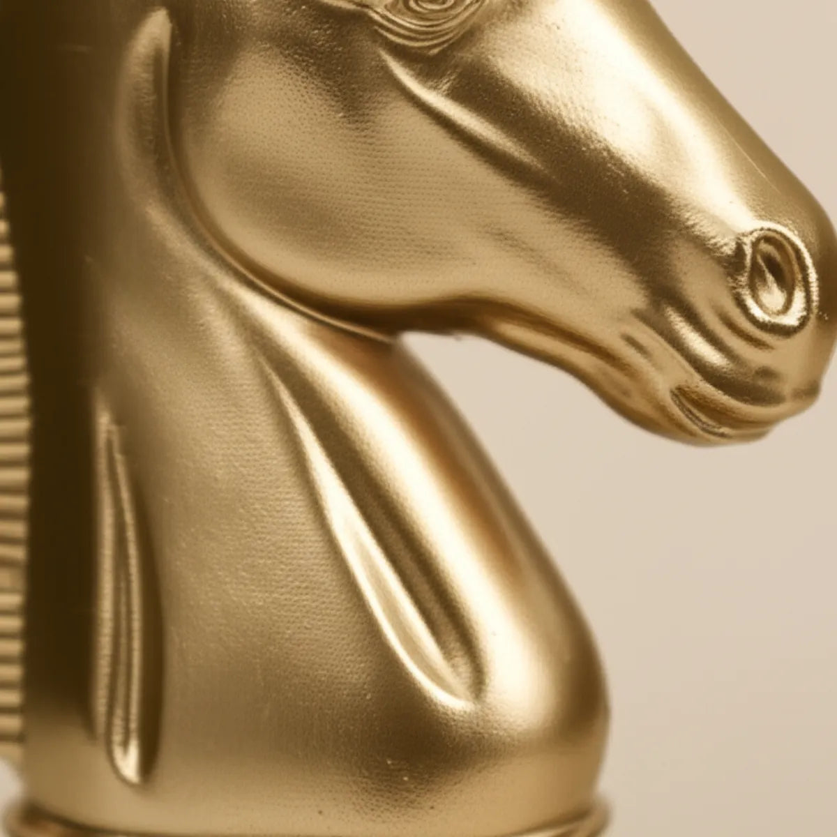 escultura-decorativa-peca-de-xadrez-cavalo-dourado-modernize-foto-detalhe-escultura-em-ambiente-claro-bege