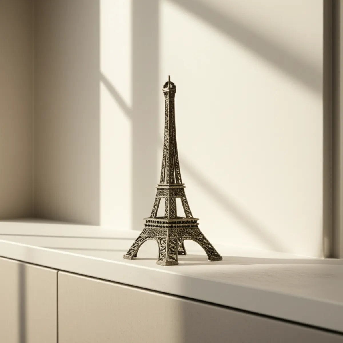 escultura-decorativa-torre-eiffel-paris-modernize-foto-torre-sobre-armario-em-ambiente-claro-arejado-fundo-bege