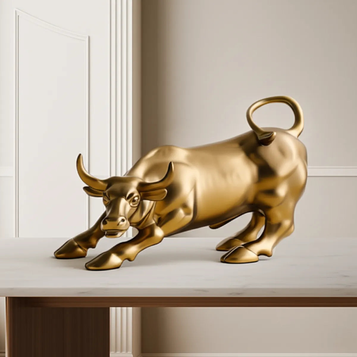 escultura-decorativa-touro-wall-street-dourado-modernize-foto-escultura-touro-em-mesa-moderna-branca