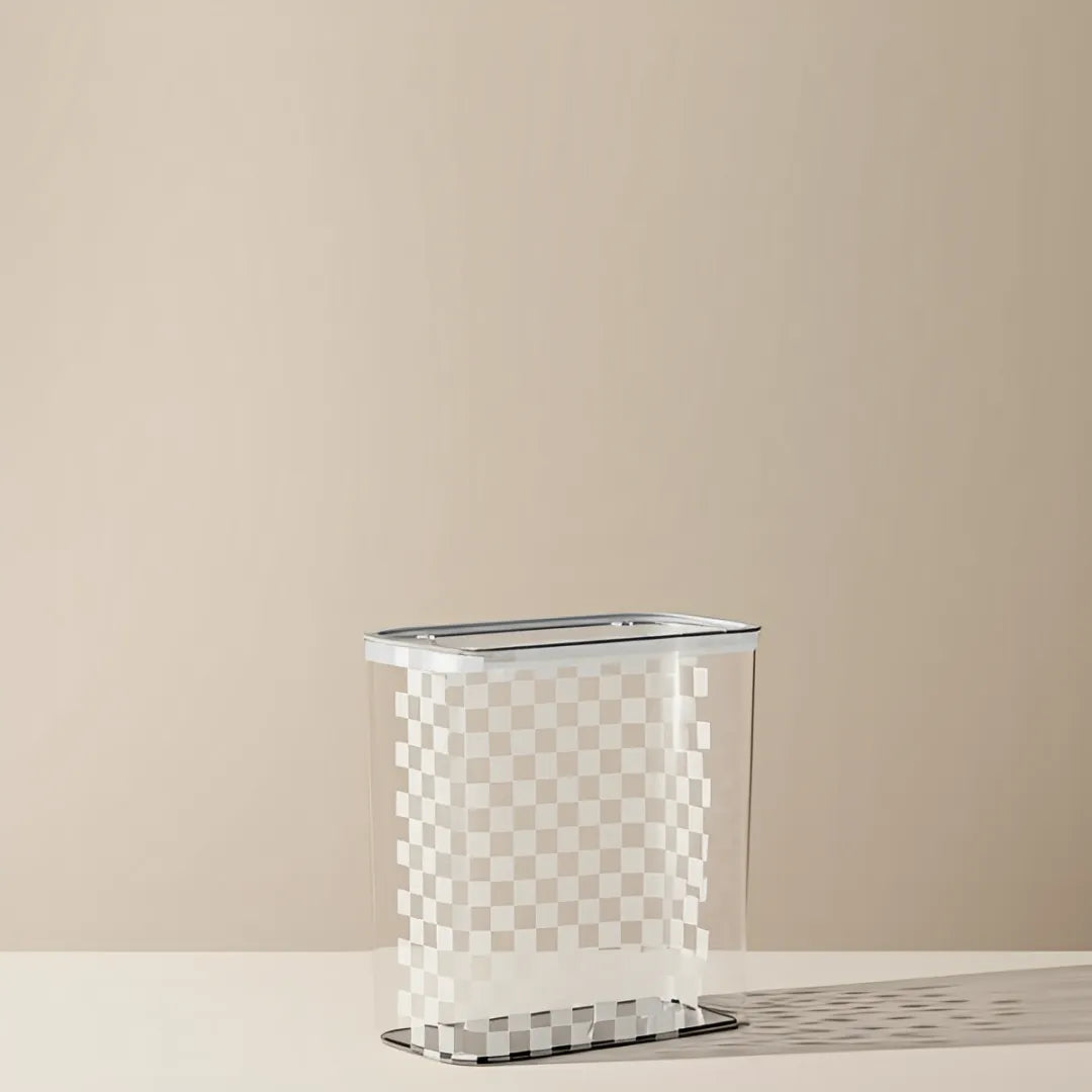 lixeira-para-banheiro-e-cozinha-quadriculada-14l-branca-modernize-foto-lixeira-quadriculada-branca-em-fundo-bege