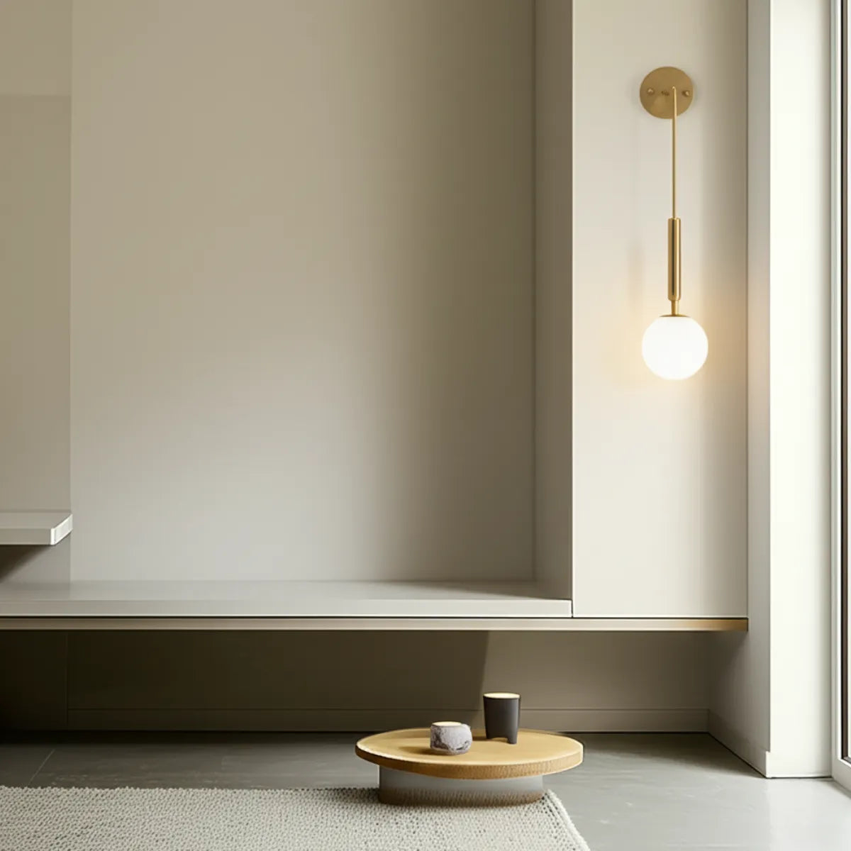 Luminaria-de-parede-arandela-led-perola-pendente-nordica-modernize-foto-arandela-dourada-em-sala-minimalista