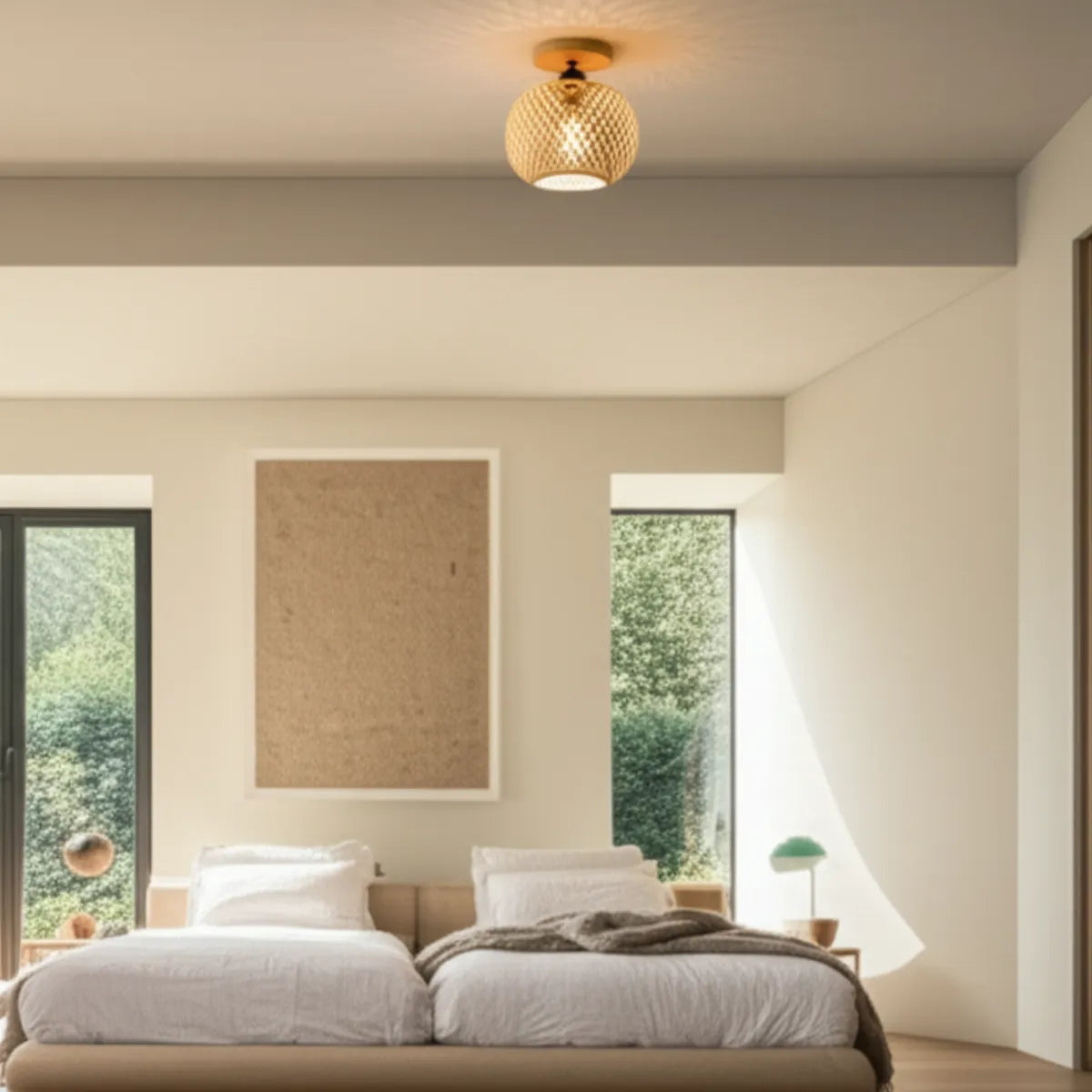 luminaria-de-teto-bambu-artesanal-modernize-foto-luminaria-de-bambu-em-quarto-aconchegante-branco-luz-do-dia