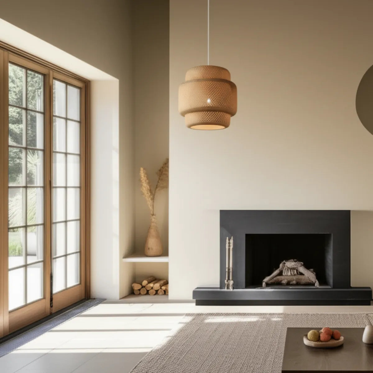 luminaria-de-teto-pendente-bambu-cilindrico-modernize-foto-pendente-de-bambu-em-sala-minimalista-