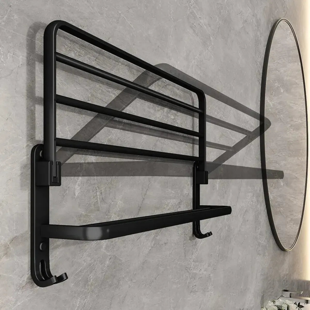 toalheiro-para-banheiro-duplo-retratil-preto-modernize-foto-toalheiro-inox-em-modo-retratil-em-parede-cinza-ambiente-claro