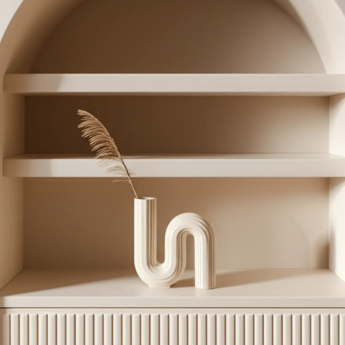 vaso-decorativo-de-ceramica-para-mesa-branco-curve-modernize-foto-vaso-com-folha-seca-em-ambiente-claro-arejado-estante-de-sala