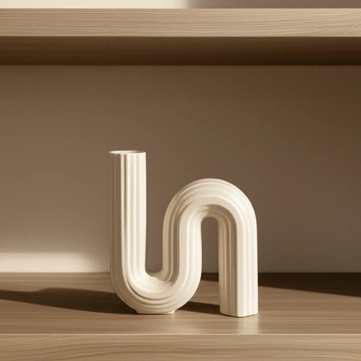 vaso-decorativo-de-ceramica-para-mesa-branco-curve-modernize-foto-vaso-em-ambiente-claro-arejado-estante-de-sala