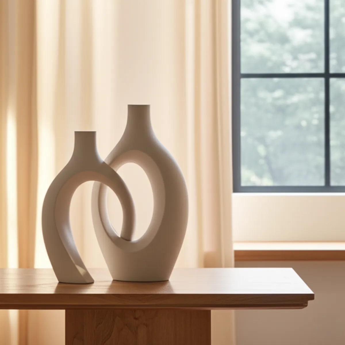 vaso-decorativo-de-ceramica-para-mesa-branco-dupla-abstrato-modernize-foto-vaso-abstrato-branco-em-local-arejado-com-janela