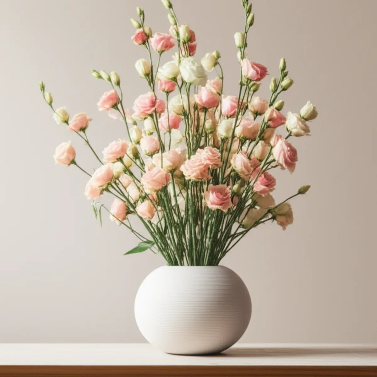 vaso-decorativo-de-ceramica-para-mesa-branco-esferico-modernize-foto-vaso-de-ceramica-com-rosas-em-mesa