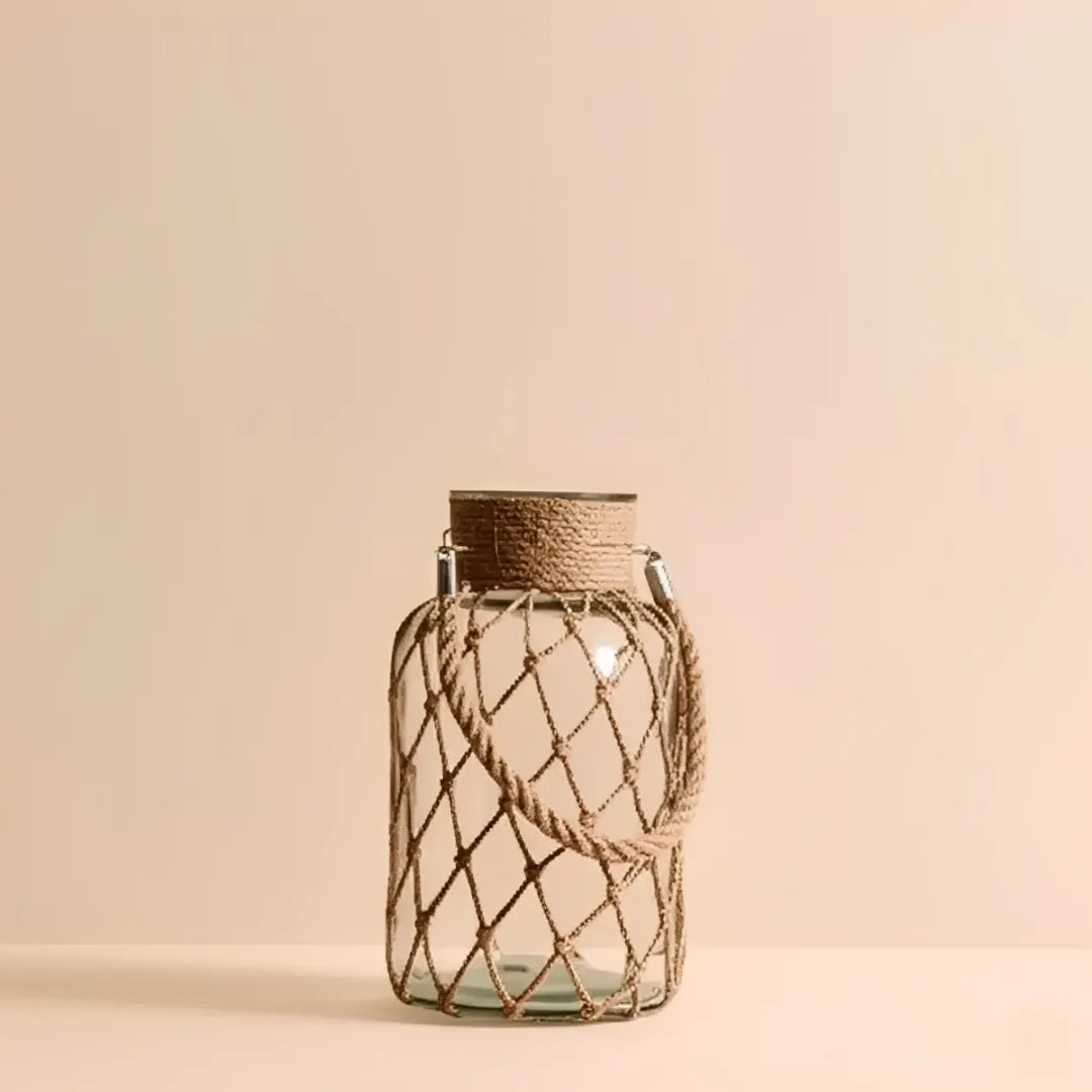 vaso-decorativo-para-mesa-de-vidro-rustico-artesanal-modernize-foto-vaso-de-vidro-artesanal-em-fundo-bege