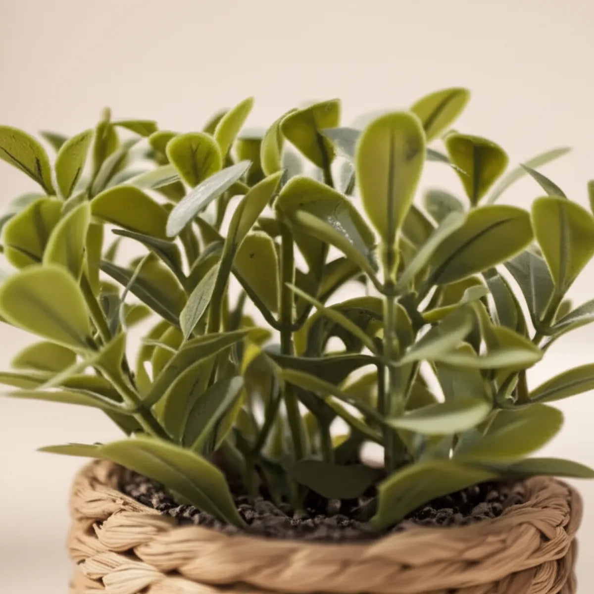 vaso-decorativo-para-mesa-planta-artificial-tecido-a-mao-modernize-foto-detalhe-vaso-em-ambiente-bege-claro-arejado