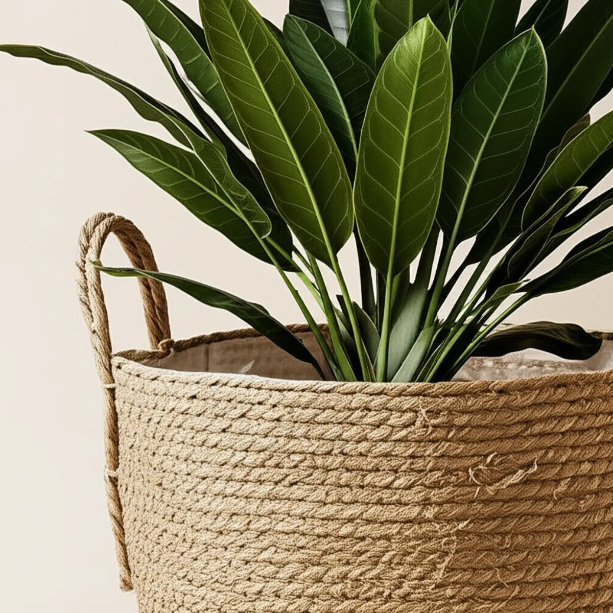 vaso-decorativo-para-sala-de-palha-artesanal-modernize-foto-detalhe-vaso-com-planta-em-fundo-bege-ambiente-claro