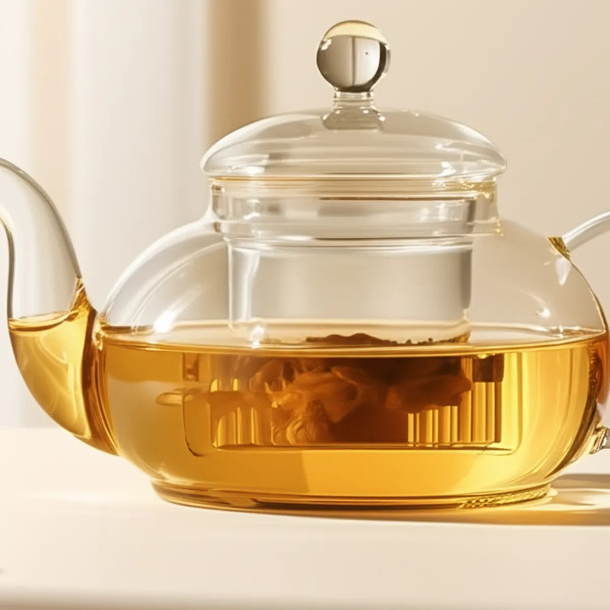 bule-chaleira-de-vidro-com-infusor-modernize-foto-zoom-chaleira-de-vidro-em-mesa-bege